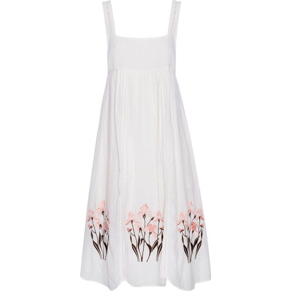 St. Roche White Linen Dress with Pink Embroidered Flowers